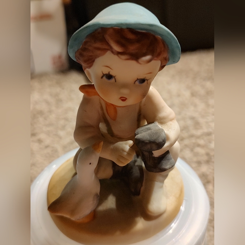 Rare Vintage Boy With Duck Figurine